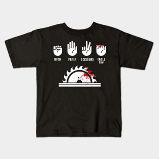 Rock, Paper, Scissors, Table Saw Funny carpenter joke Kids T-Shirt